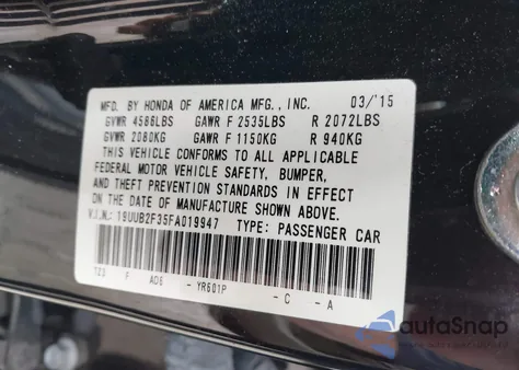 2015 Acura Tlx V6 z USA, uszkodzony, nr VIN 19UUB2F35FA019947